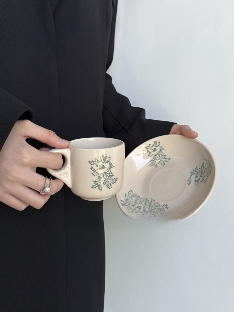 Coffee Tea And Leaf - Cangkir Kopi Keramik Daun Hijau Vintage