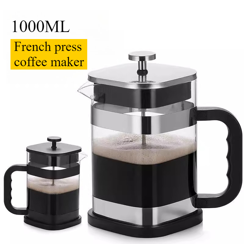 French Press Glass - Pembuat Kopi/Tea Kettle Kaca Persegi 1000ml