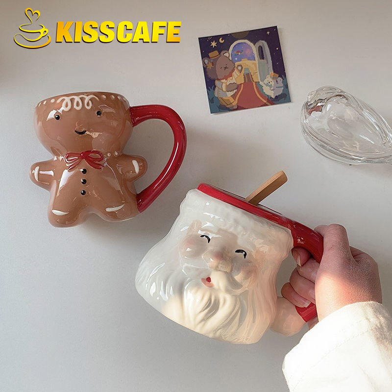 Coffee Tea Friends - Mug Keramik Natal Kartun Lucu Kreatif