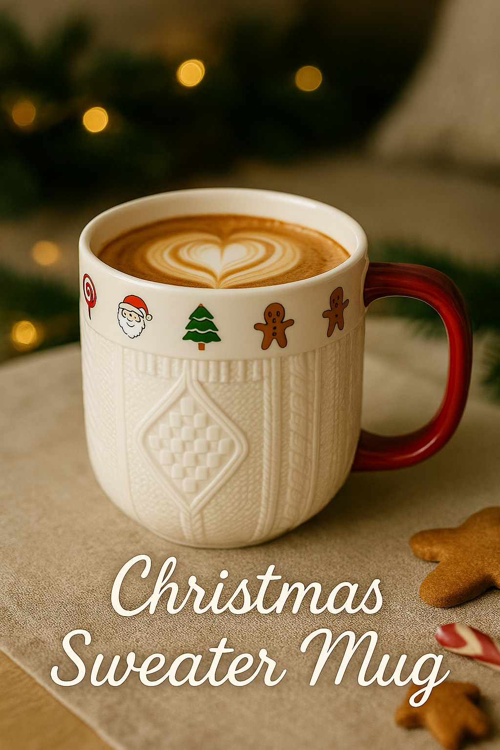 Coffee Tea Icon - Mug Keramik Sweater Natal 380ml dengan