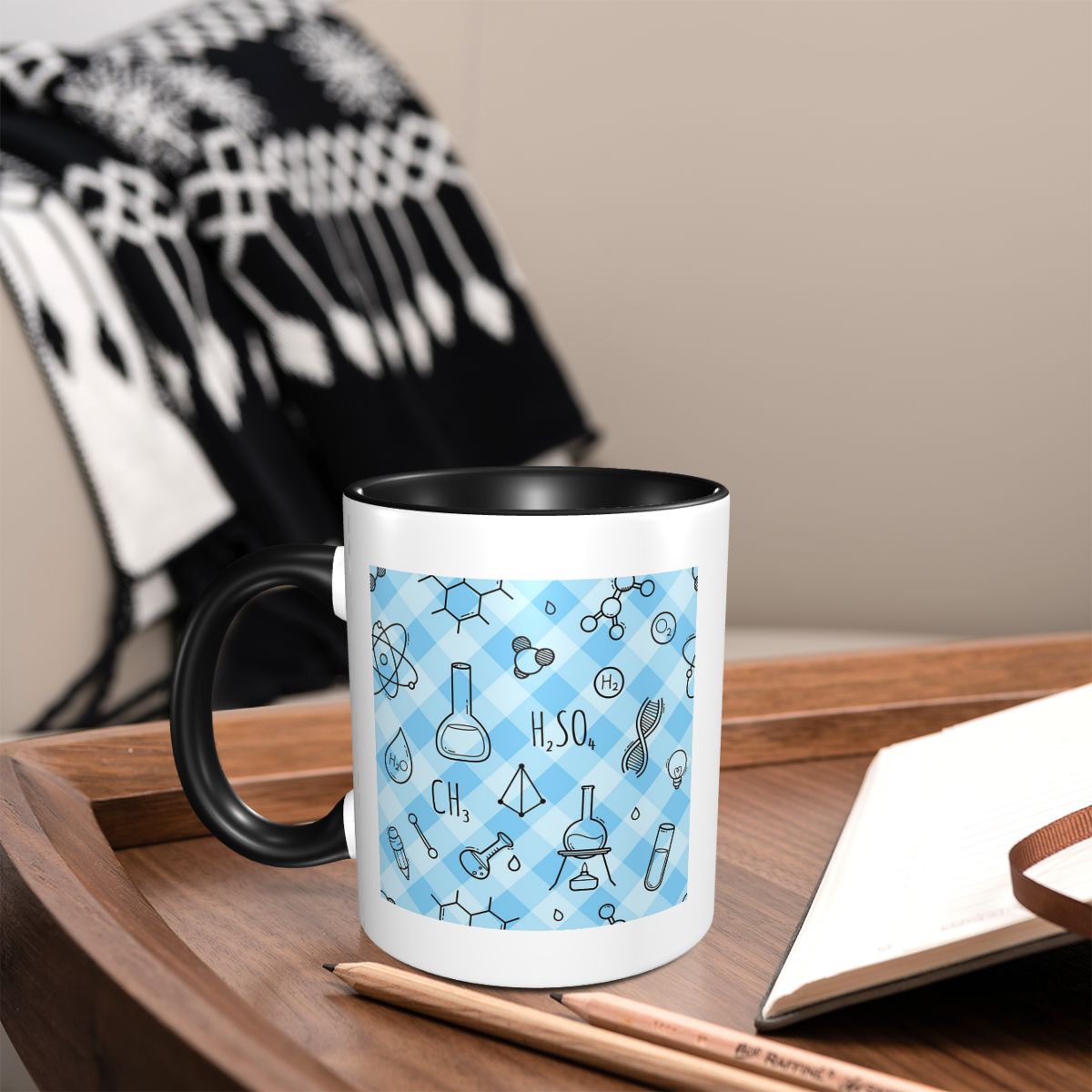 Coffee Tea Icon - Ikon Sains Pola Kotak-kotak Mug Desain