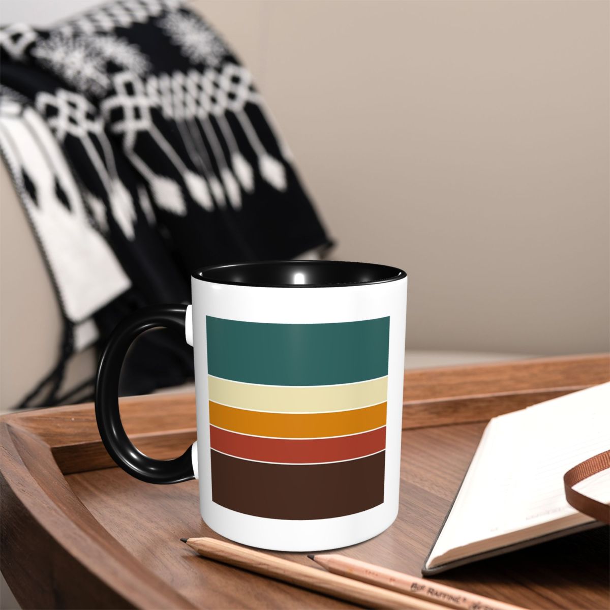 Mug Keramik Bergaris Retro Vin - Coffee Tea Icon ulasan dan harga