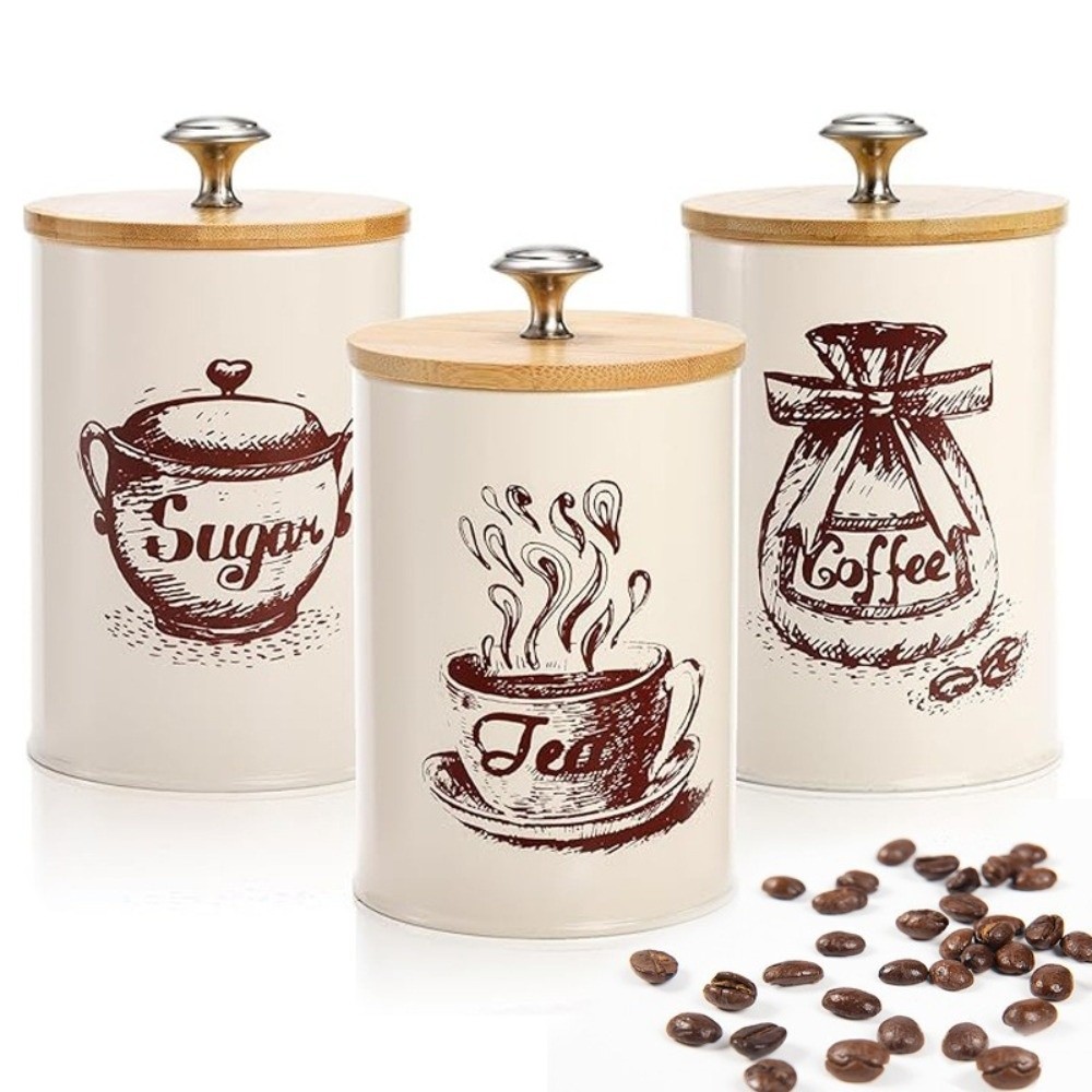 3 Buah Set Kaleng Kopi Logam K - Coffee Tea And Sugar Canister Set ulasan dan harga