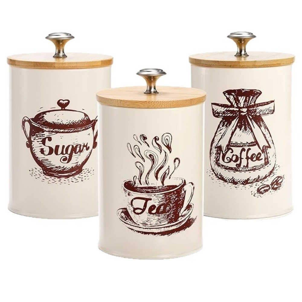3 Buah Set Kaleng Kopi Logam K - Coffee Tea And Sugar Canister Set ulasan dan harga